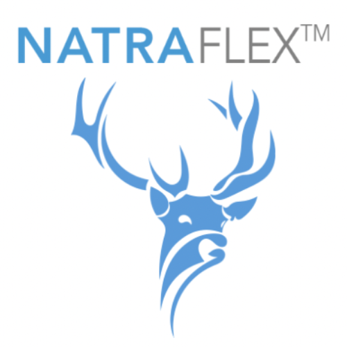 Natraflex logo with a blue deer silhouette on a white background