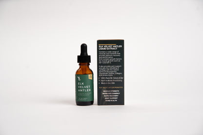 Elk Velvet Antler Liquid Dietary Supplement bottle dropper and box