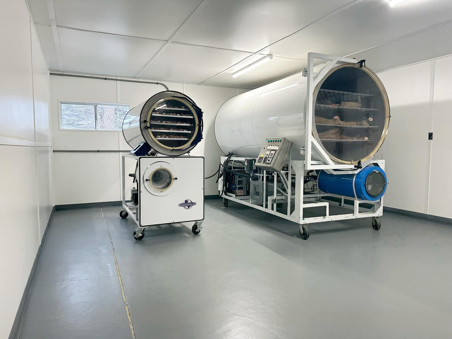Industrial freeze drying equipment in a clean room setting